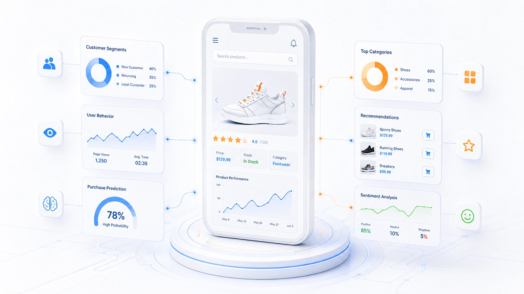 Phone showing product recommendation with user signals