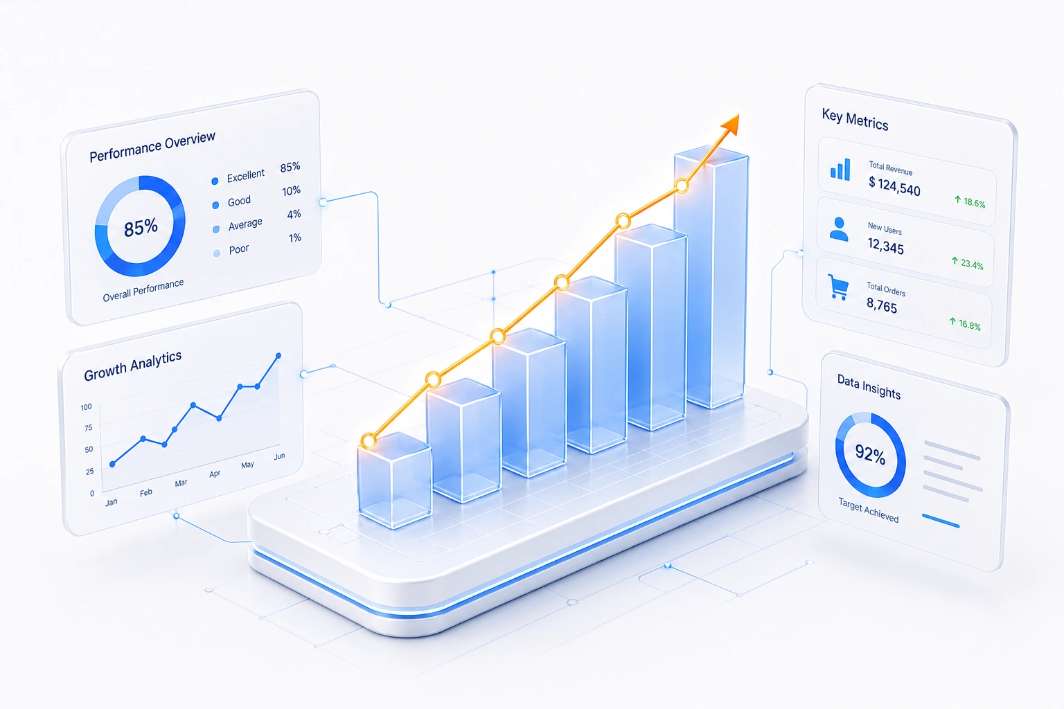 3D bar chart with rising trend line
