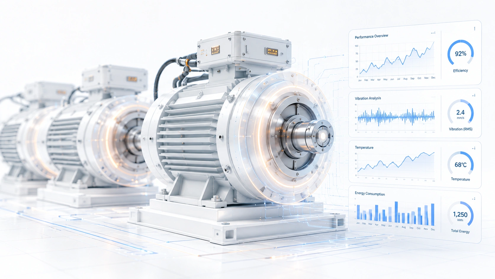 Industrial motors with monitoring dashboards